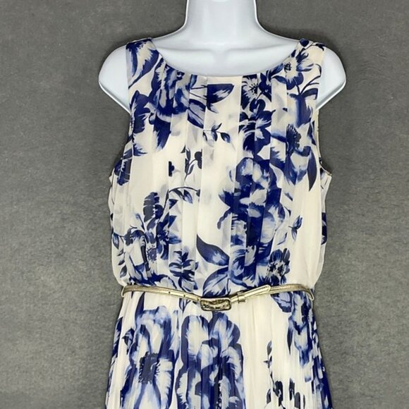 Eliza J Floral Dress‎ Womens Sz 12 Blue Pleated Sleeveless Party Cocktail Dress - Picture 4 of 11